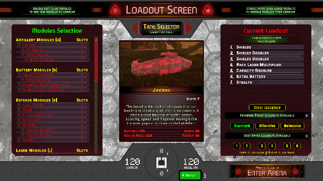 Loadout screen with tank and weapon selection - Rezarus gameplay
